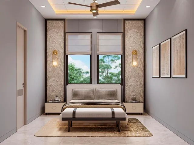 a bedroom with a bed and window