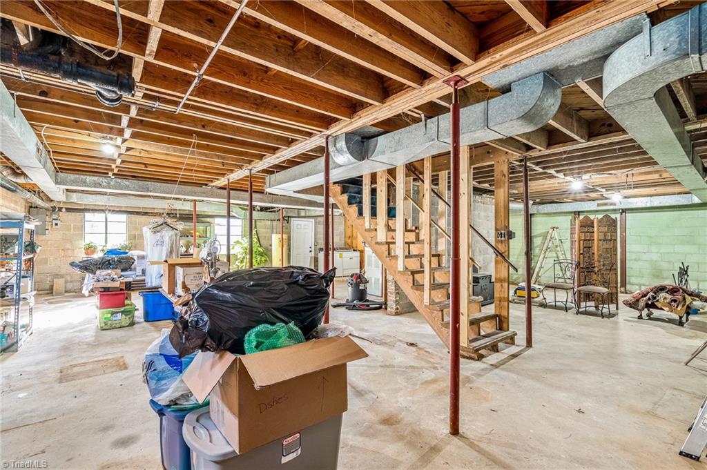 1263 Huntingdon Road Winston-Salem, NC 27104 - Photo 21 of 26 Unfinished basement. Windows and door to backyard. Ceiling has plenty of headroom
