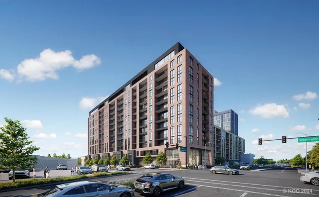 front view of a building with a street