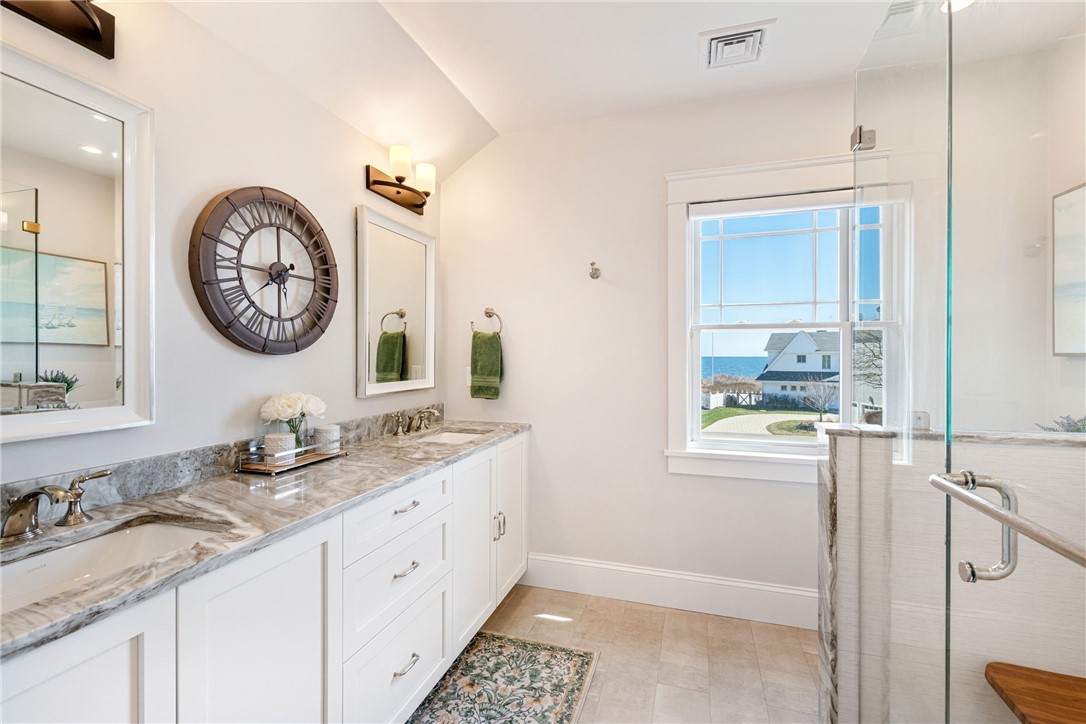 1048 Ocean Road Narragansett, RI 02882 - Photo 35 of 50 2nd Floor Primary Suite Bath w/walk-in shower, his hers sinks