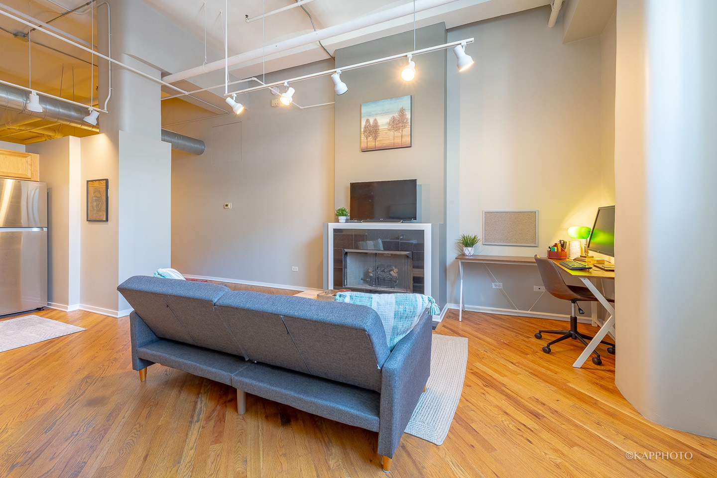 500 South Clinton Street, Unit 133 Chicago, IL 60607 - Photo 5 of 28 a living room with furniture and a fireplace