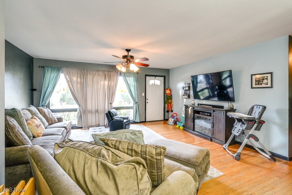 333 East Caston Road Akron, OH 44319 - Photo 9 of 42 Living room featuring light hardwood / wood-style floors and ceiling fan