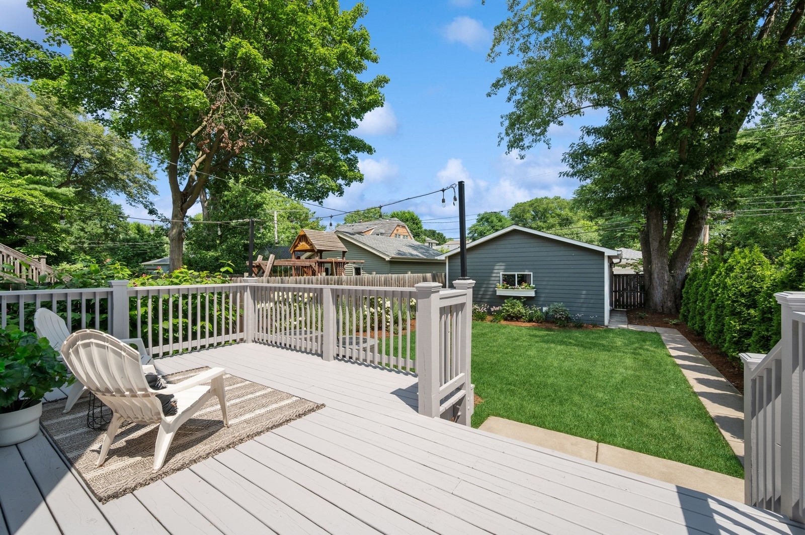 2119 Pioneer Road Evanston, IL 60201 - Photo 33 of 36 a view of a deck with a table and chairs with wooden fence and plants