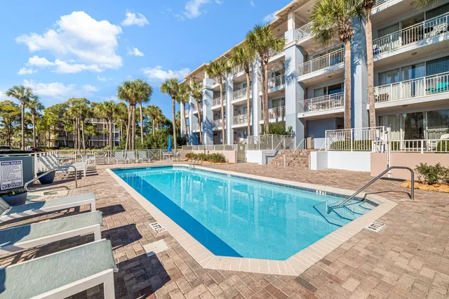 a view of a building with a swimming pool