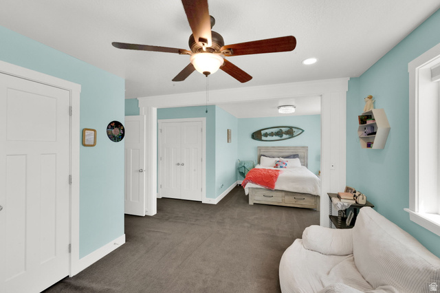 1857 Thunder Gulch Road Eagle Mountain, UT 84005 - Photo 27 of 50 Carpeted room with a ceiling fan, recessed lighting, and light blue walls