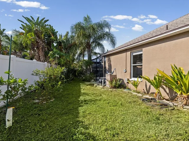 a view of a backyard with plants and a small yard