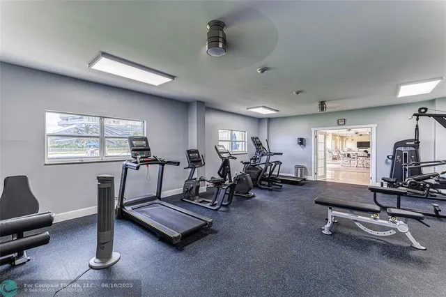 a view of a room with gym equipment
