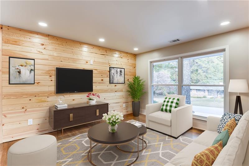 2649 Elkhorn Drive Decatur, GA 30034 - Photo 1 of 1 2649 Elkhorn Drive's Family Room with Shiplap wall, Hardwood Floors, New Windows & Recessed Lighting