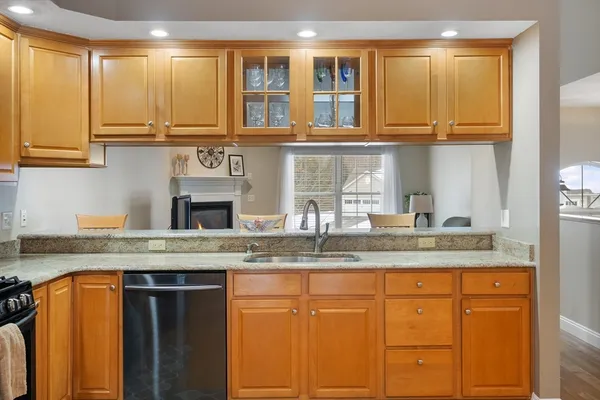 a kitchen with stainless steel appliances granite countertop a sink and cabinets