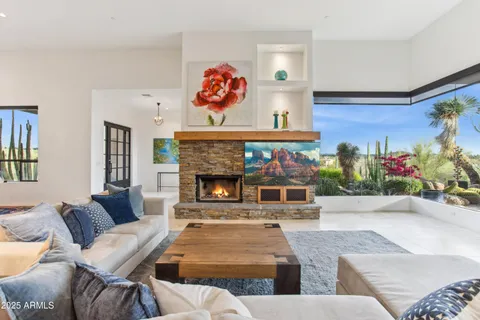 a workspace with furniture and window