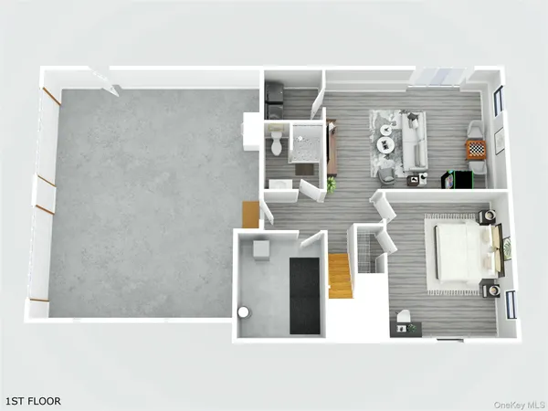 an aerial view of a house with swimming pool and large trees