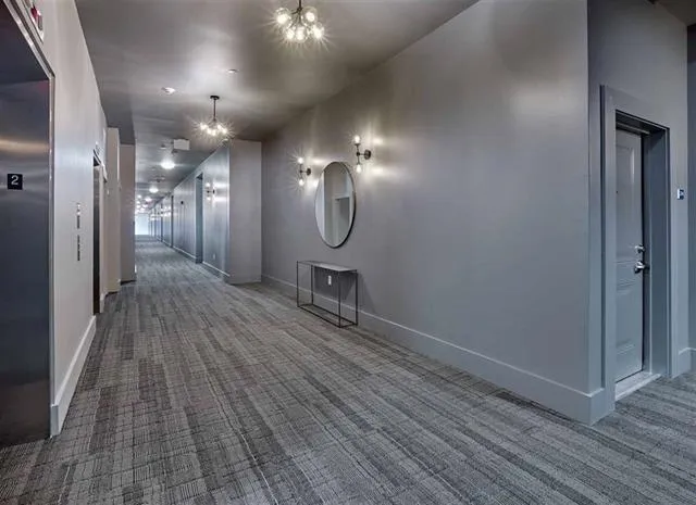 a empty room with a mirror