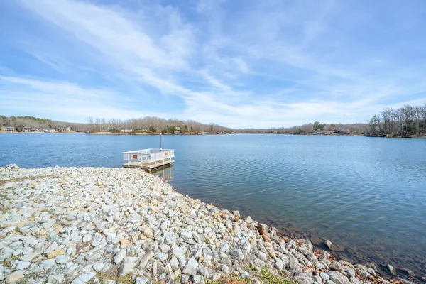 a view of a lake next to a building