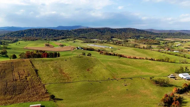 an aerial view of a pool