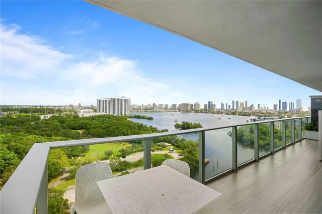 a view of a balcony with city view