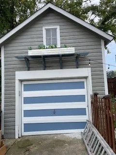 a view of a garden with an umbrella
