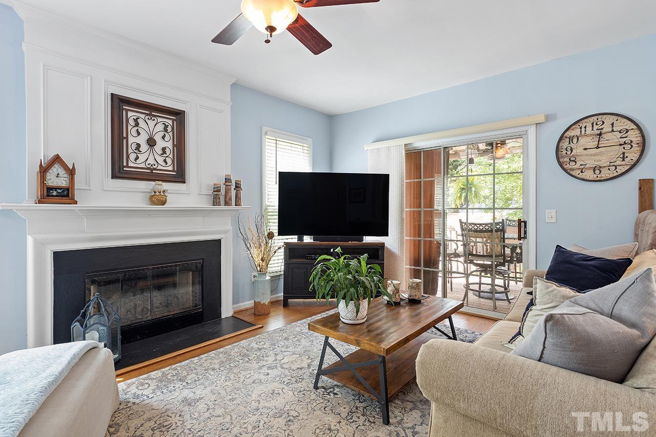9529 Miranda Drive Raleigh, NC 27617 - Photo 14 of 39 A generous mantle surrounds the fireplace in the family room and provides an interesting focal point in the room
