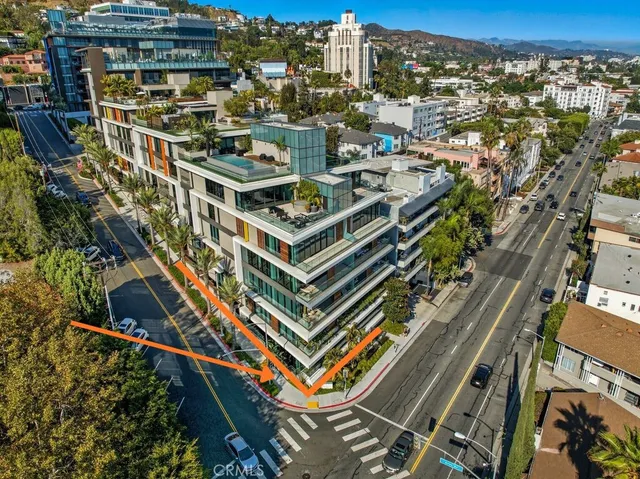 a city view with tall buildings