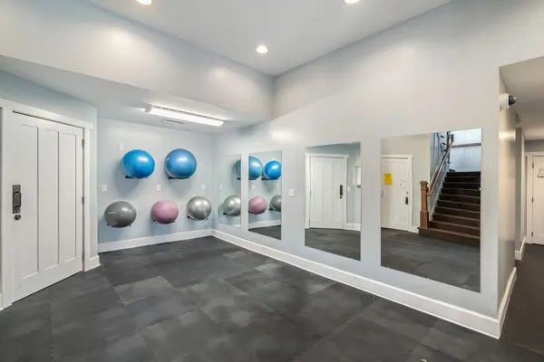 a view of a room with gym equipment