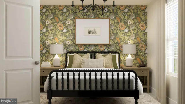 a bed sitting in a bedroom next to a window