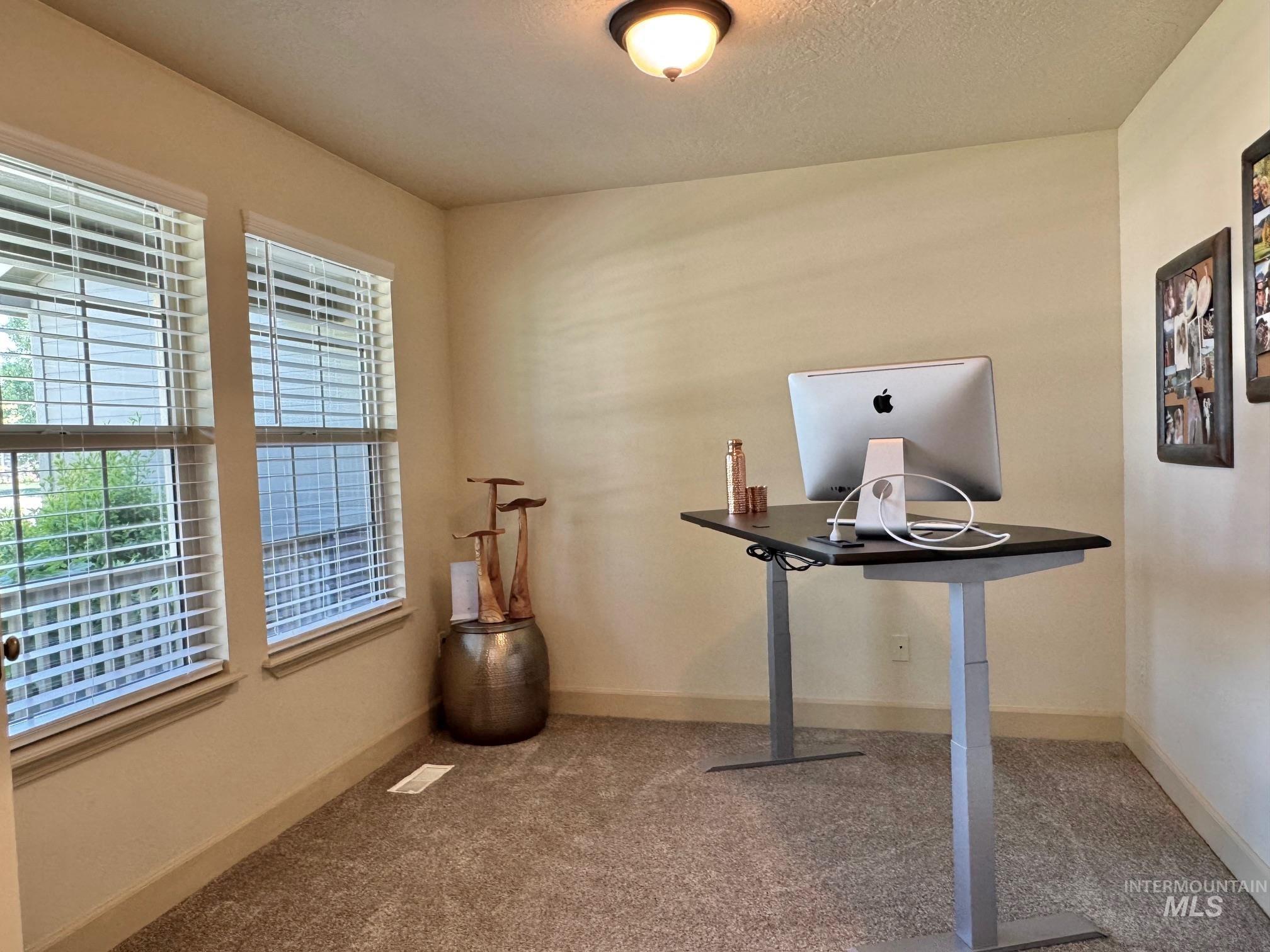 9299 Kemp Road Middleton, ID 83644 - Photo 21 of 50 Room featuring two windows with horizontal blinds, carpet flooring, a ceiling-mounted light fixture, and neutral-toned walls