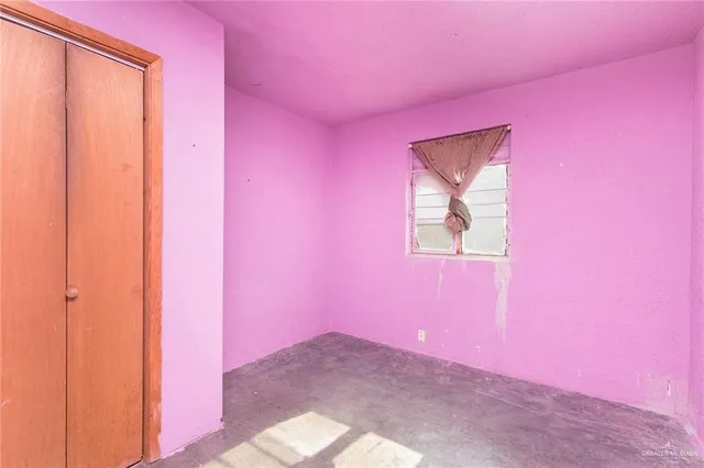 a view of a small space with a window