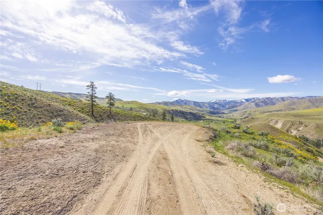 a view of an ocean beach and mountain