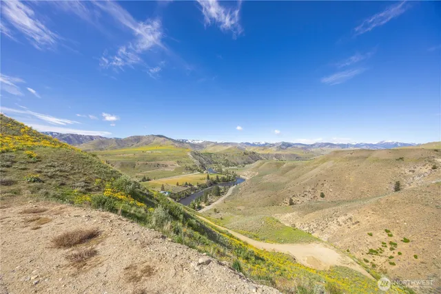 a view of a lake with a mountain in the background