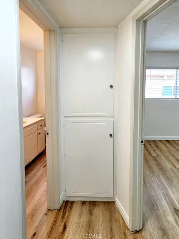 an empty room with a workspace