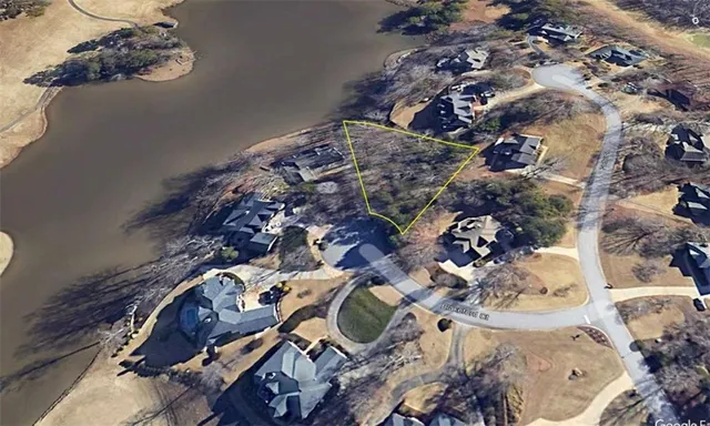 an aerial view of a swimming pool