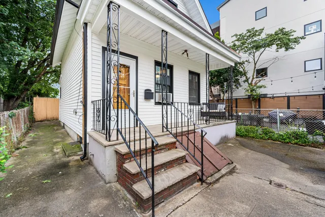 a view of a bench with wooden floor