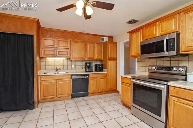a kitchen with stainless steel appliances granite countertop a stove sink and microwave