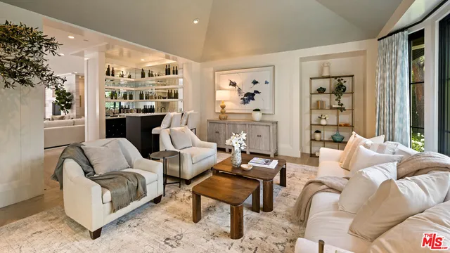 a living room with furniture and a rug