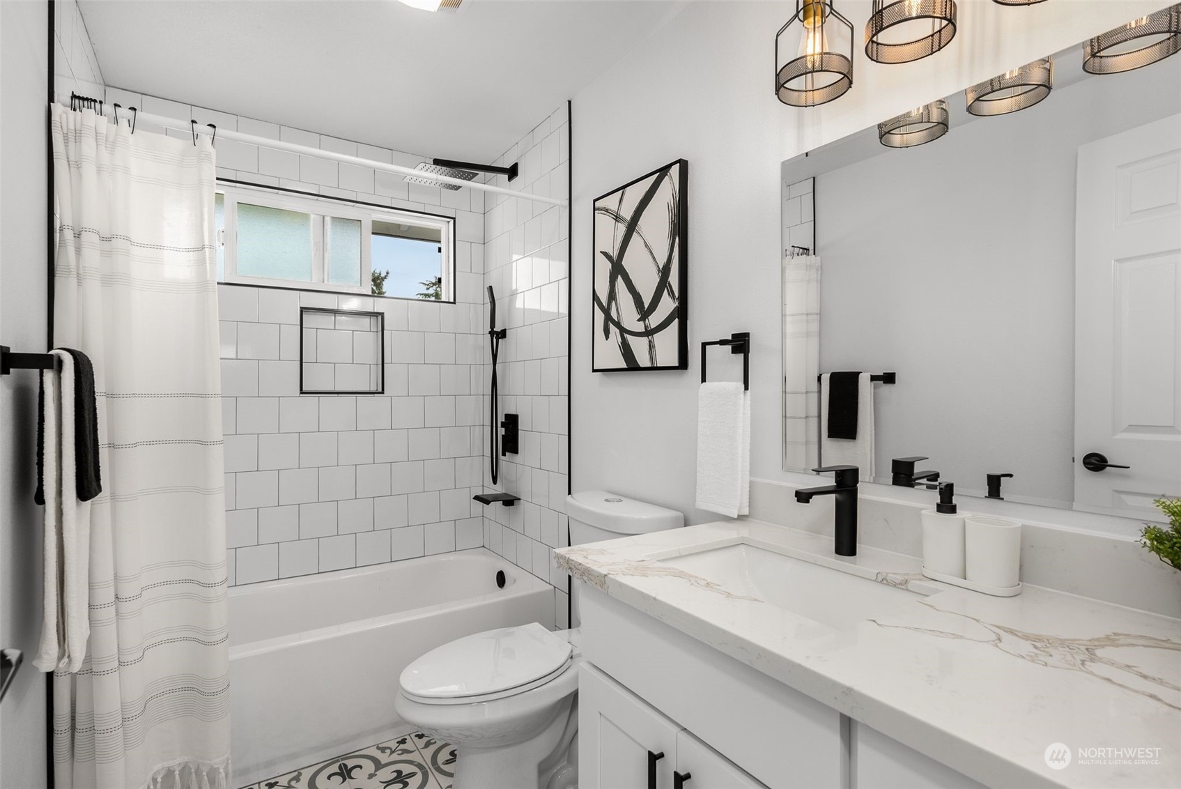 3932 South Morgan Street Seattle, WA 98118 - Photo 14 of 40 a bathroom with a granite countertop sink a toilet and shower