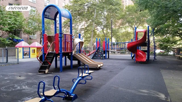 a view of a park with slide