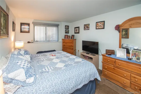 a bedroom with a bed and a television