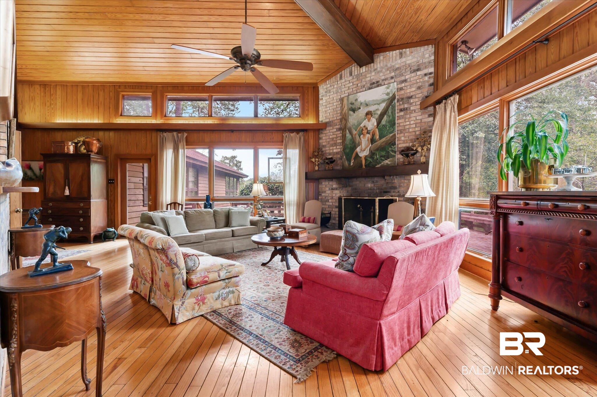 3500 Venetia Road Mobile, AL 36605 - Photo 3 of 56 Vaulted wood-paneled ceiling with exposed beam and ceiling fan