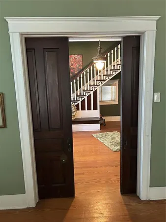 a view of a porch of a house