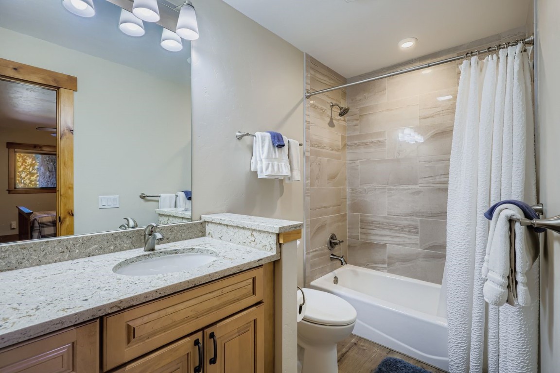 160 La Bonte Street, Unit 306 Dillon, CO 80435 - Photo 7 of 47 a bathroom with a granite countertop sink toilet and shower
