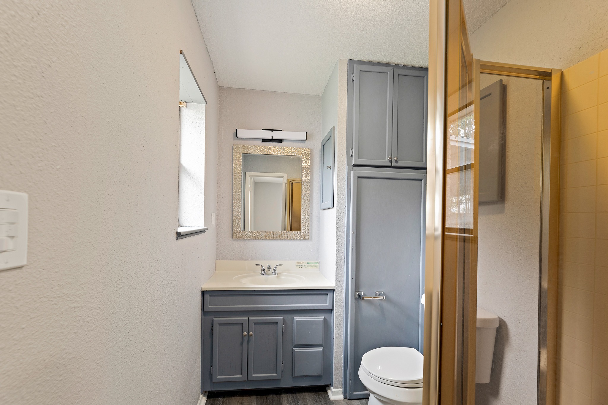 205 Hitching Post Road Kyle, TX 78640 - Photo 13 of 20 The ensuite bathroom features a built in linen closet and walk-in shower.