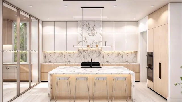 a kitchen with a refrigerator and countertop