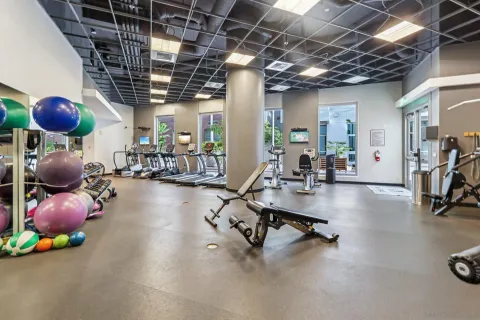 a view of a room with gym equipment
