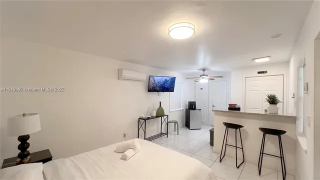 a room with a bed and a table