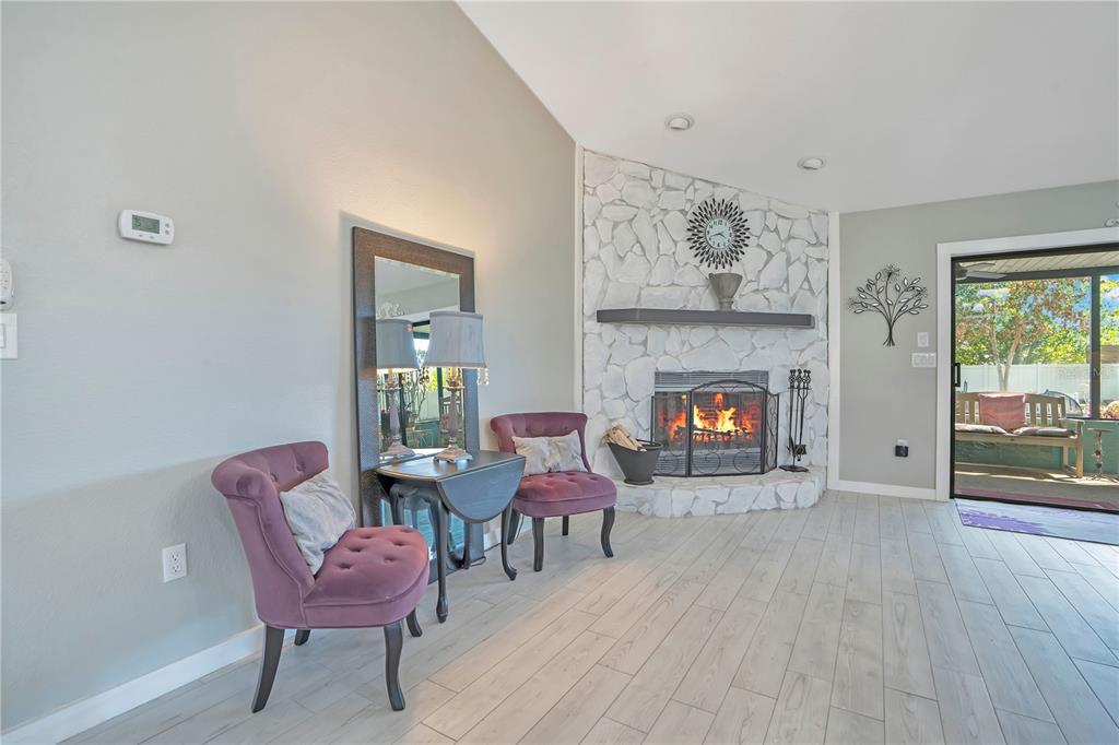 8431 Delaware Drive Weeki Wachee, FL 34607 - Photo 23 of 64 a living room with furniture and a fireplace
