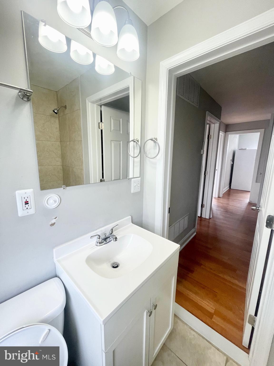 8528 Chestnut Oak Road, Unit B Baltimore, MD 21234 - Photo 13 of 15 a bathroom with a sink a toilet and a mirror