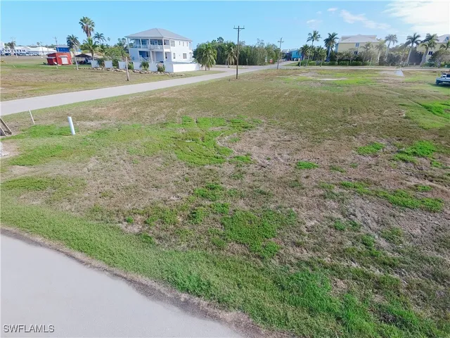 a view of a field with an trees