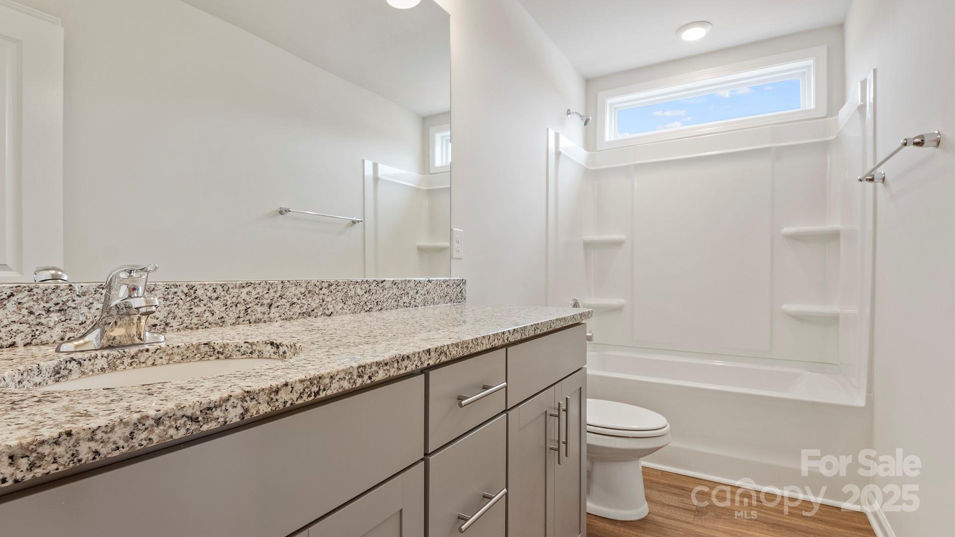 313 Lagoon Road Fletcher, NC 28732 - Photo 20 of 34 a bathroom with a granite countertop sink a toilet and shower