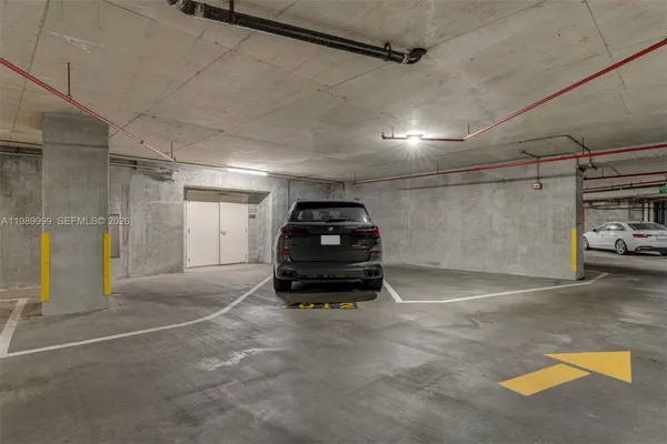 a car parked in a garage
