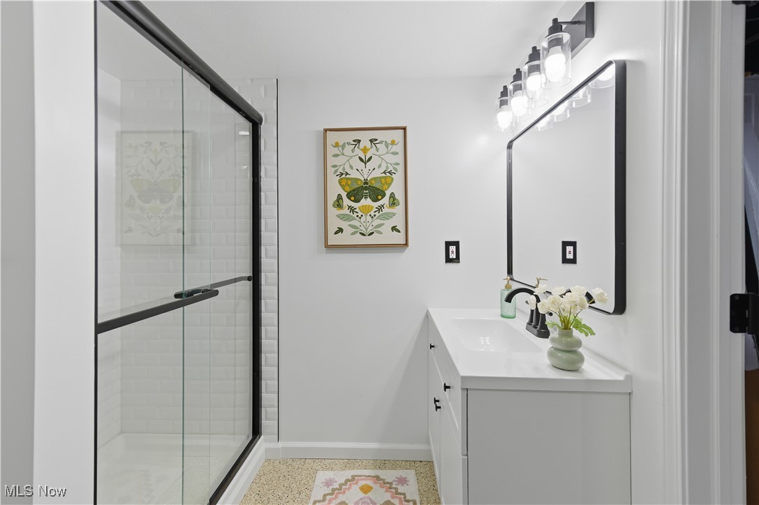 1017 Spring Road Cleveland, OH 44109 - Photo 36 of 47 Bathroom featuring vanity and a stall shower