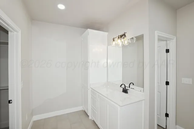 a bathroom with a sink a mirror and a shower